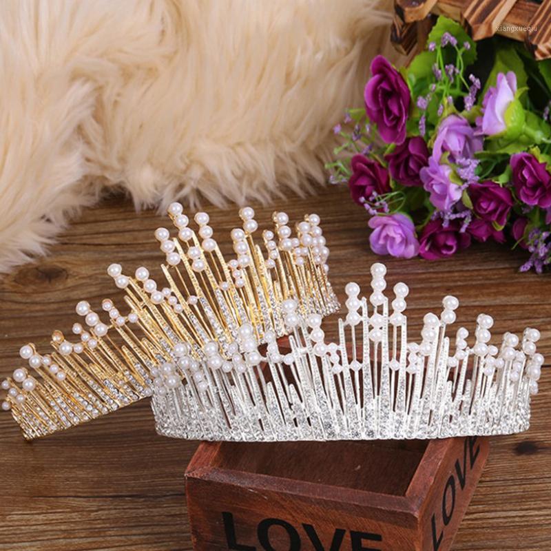 

Hair Clips & Barrettes Vintage Multilayer Luxury Silver Color Crystal Pearl Tiara Crown Wedding Accessories Bridal Party Jewelry Big Headban, Golden;silver