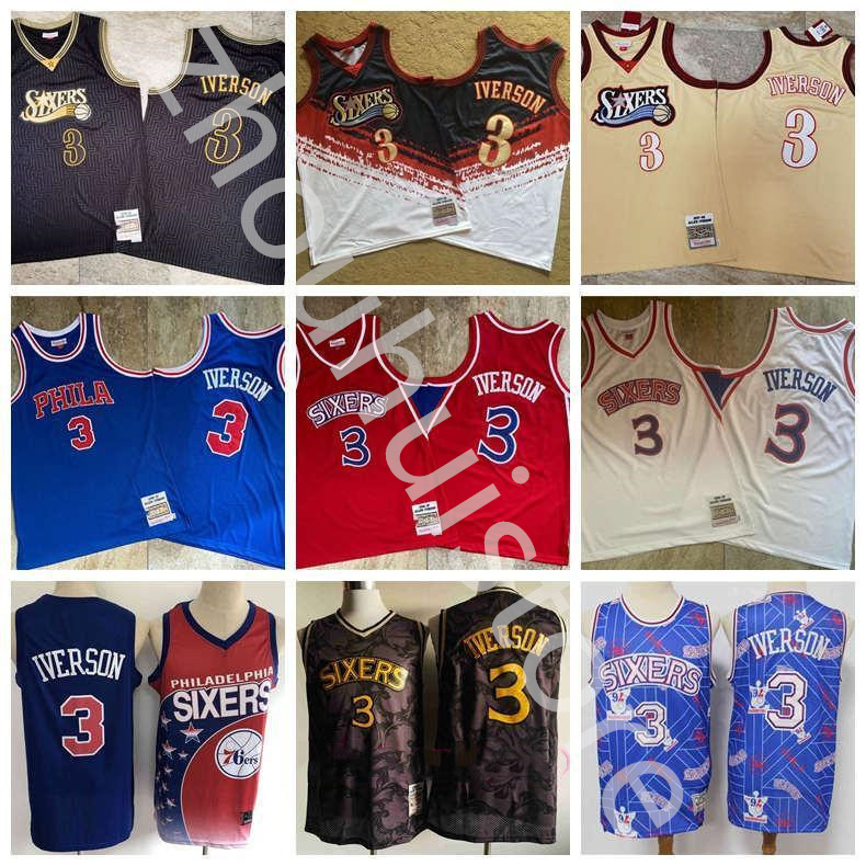 

Mens Basketball Allen Iverson Philadelphia 76ers jerseys Men Retro Mitchell Ness 2000-01 Swingman Jersey Fast delivery, Black;red