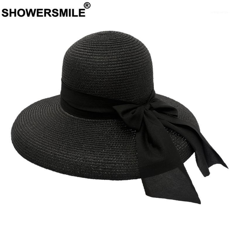 

Black Summer Hat British Vintage Bowknot Straw Wide Brim Womens Sun Beach Sombrero Hats, Blue;gray