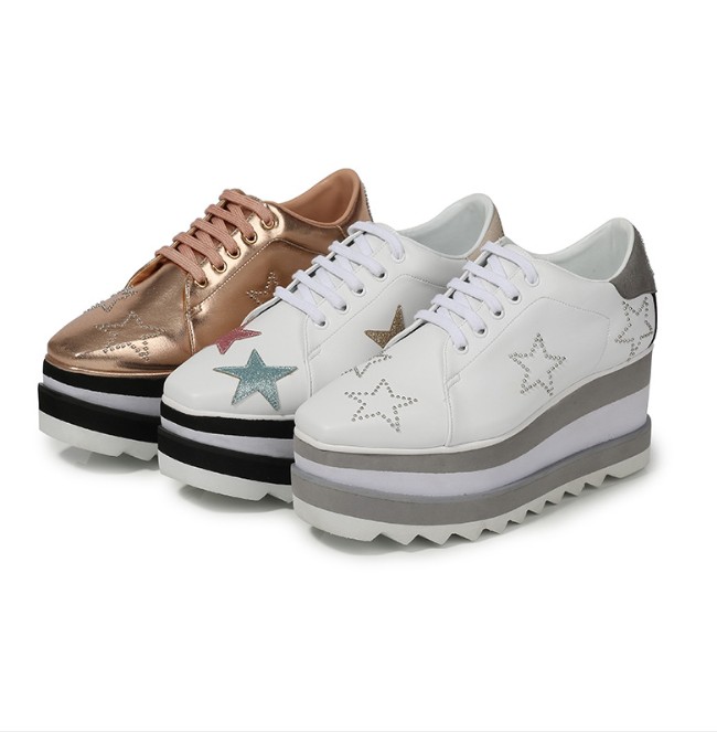 

Stella Women Boots Star Platform Shoes Top Quality Calfskin Genuine Leather 8cm Wedge Oxfords Elyse Sneakers