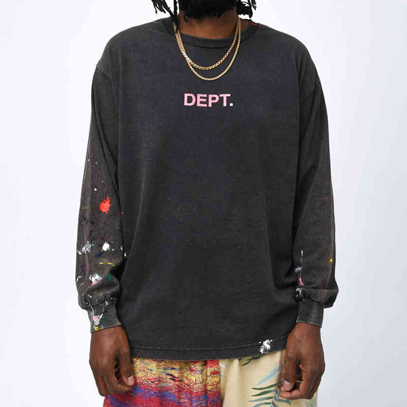 

Gallery Dept. Painted Long Sleeve T-shirts Black Mens Casual Cotton T shirts Tee Men Women Hip Hop Streetwear MG210075, White;black