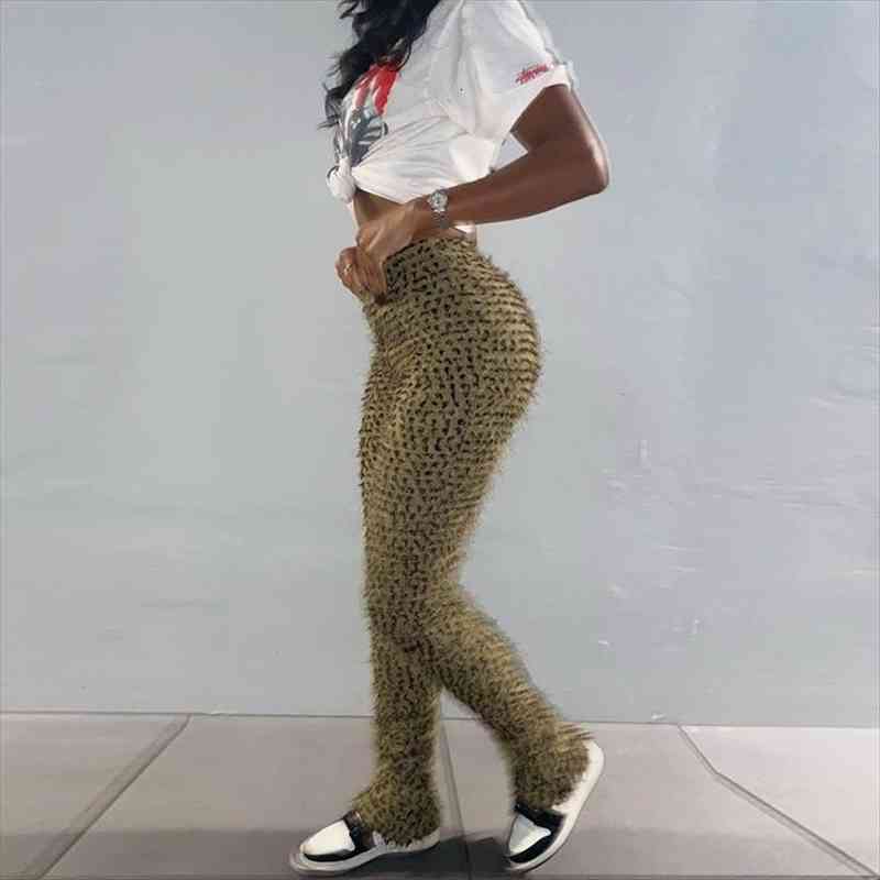 

women high waist pants straight leopard trousers female sweatpants fashion casual skinny long trousers women street wear, Black;white