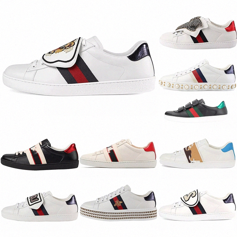 

2021 High Quality Mens Designer Casual Shoes White Ace Green Red Stripe Italy Bee Tiger Snake Womens Leather Luxury Sneakers Trainers size36-45 a0qW#, Black