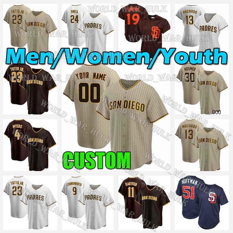 

Padres Jersey Custom San Diego 2021 Fernando Tatis Jr Manny Machado Yu Darvish Tony Gwynn Eric Hosmer Trevor Hoffman Blake Snell 4 Wil Myers, Blue;black