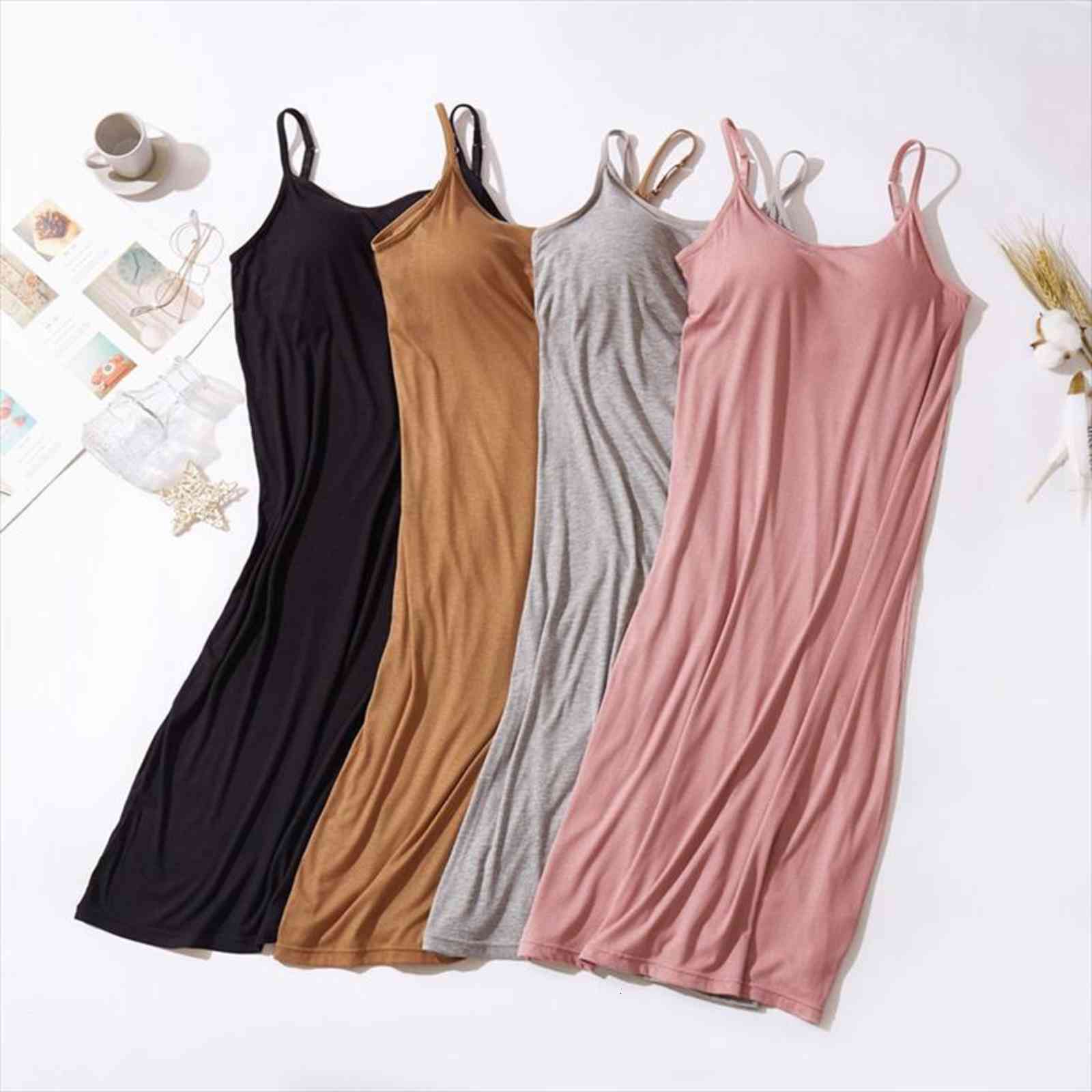 

Sexy Modal Cotton Night Dress Women Sleepwear Sling Bra Padded Nightgowns Summer Loose Nightshirt Bottoming Lingerie, Black;red