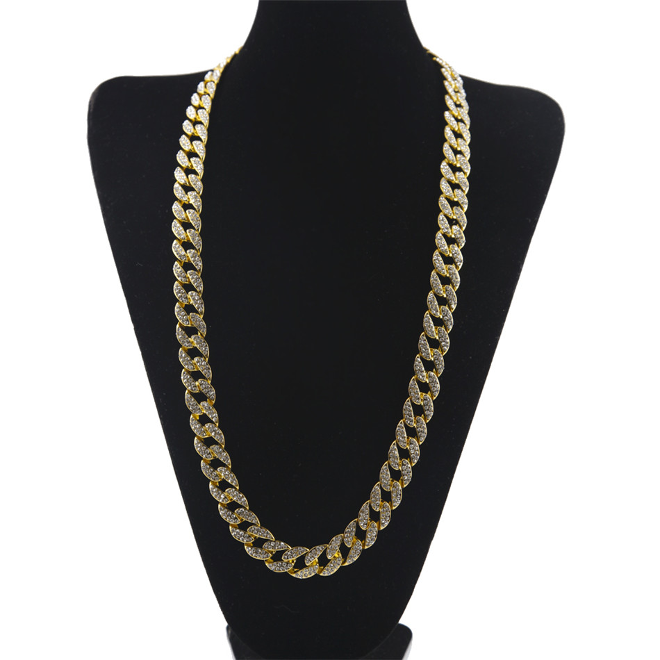 

21Whosale 16Inch 18Inch 20Inch 22Inch 24Inch 26Inch 28Inch 30Inch Iced Out Rhinestone Gold Silver Miami Cuban Link Chain Men Hiphop Necklace
