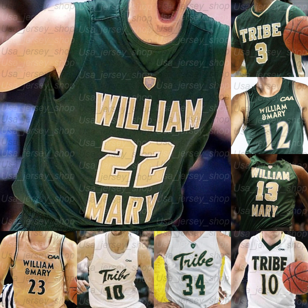 

Custom William & Mary Tribe College Basketball jerseys Nathan Knight Andy Van Vliet Luke Loewe Barnes Thornton, Green iii