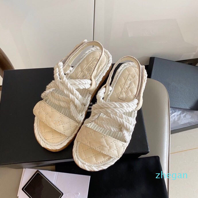 

designer beach soft sole leather smooth sports 2021 luxury bubble running women sandals leisure platform multi function Roman Hemp rope, White