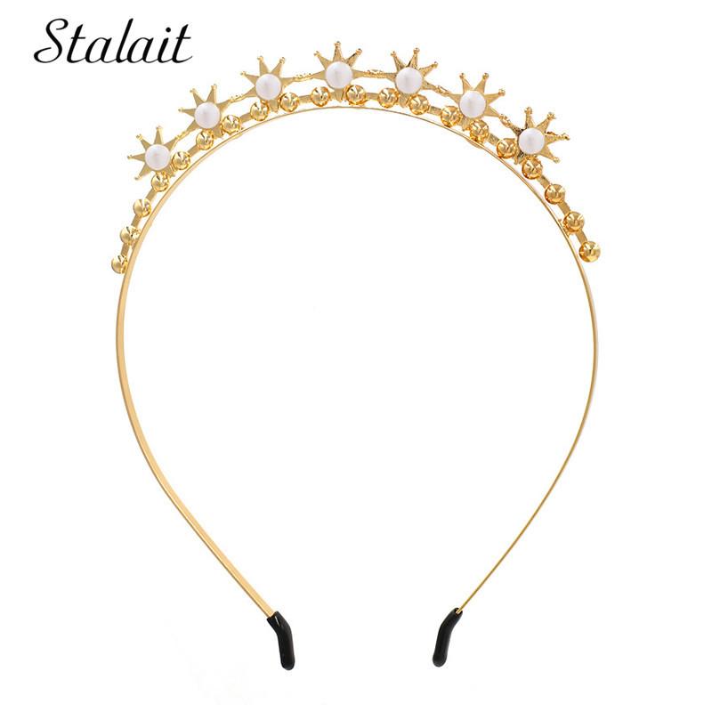 

Hair Clips & Barrettes Design Fashion Star Pearl Jewelry Inlay Rhinestone Beaded Headbands For Women Bohemian Gold Accessories, Golden;silver