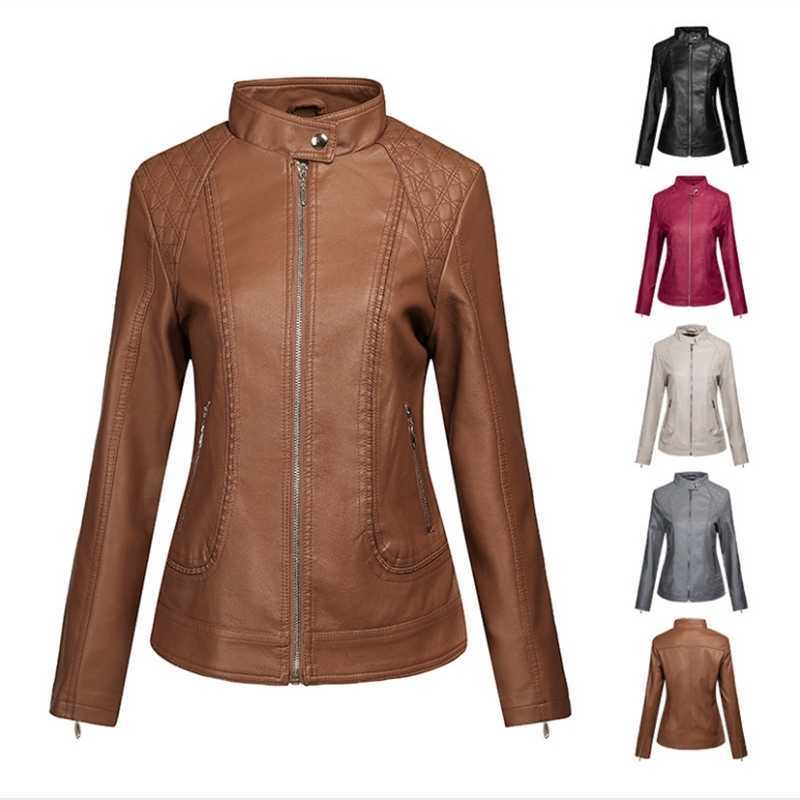 

New 2021 spring and autumn Pu women's casual leather jacket, Black