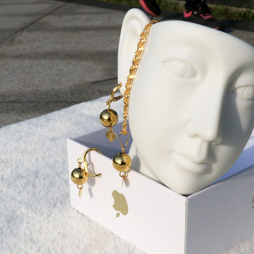 Necklace Original take photograph 9 k Yellow Fine G/F Gold circular hang Love Hearts Filigree Matching Earring pendant Set-image-677730408