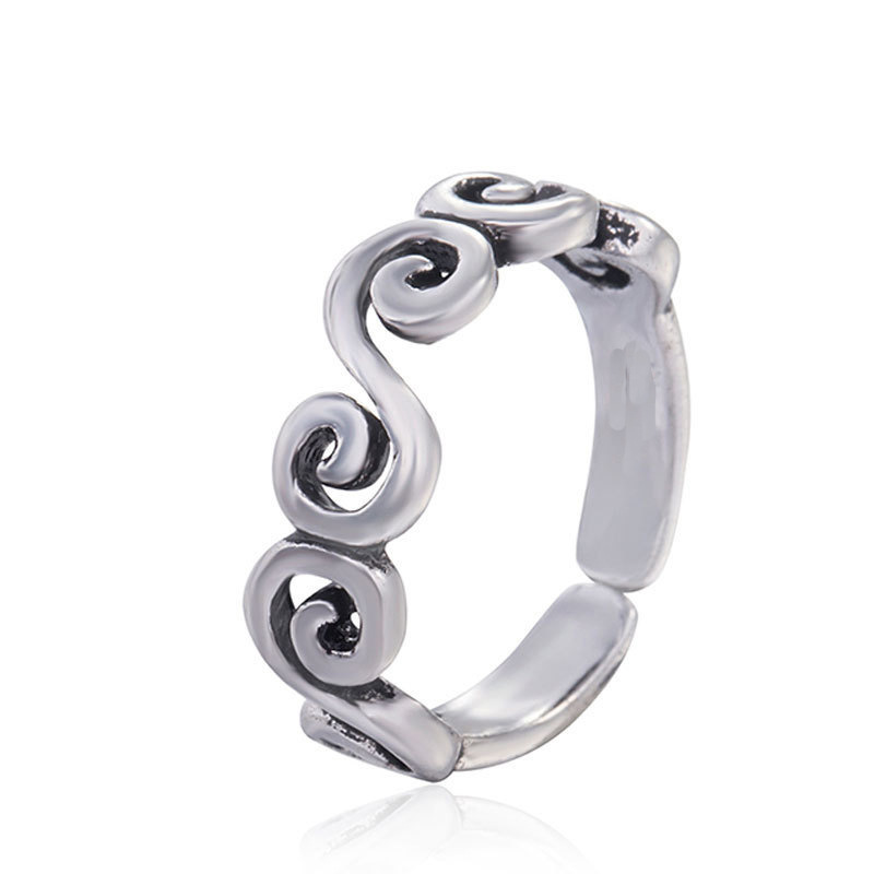 

Antique Silver Wave Ring For Women Retro Personality Open Thai Handmade Jewelry