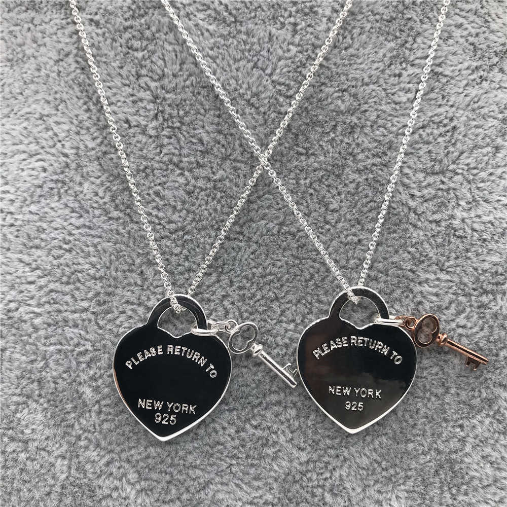 

New Original 925 Silver Love Necklace Charm Heart Pendant Necklace 1:1 Key Women DIY Heart Charm Jewelry Gift Clavicle Chain Y0817