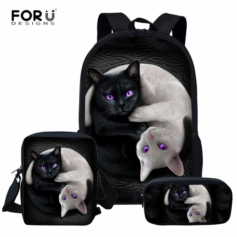 

Chirldren's 3PC Set School Backpack Gothic Black Cat Pattern Primary Kids Schoolbags Girls Casual Book Bags Satchel