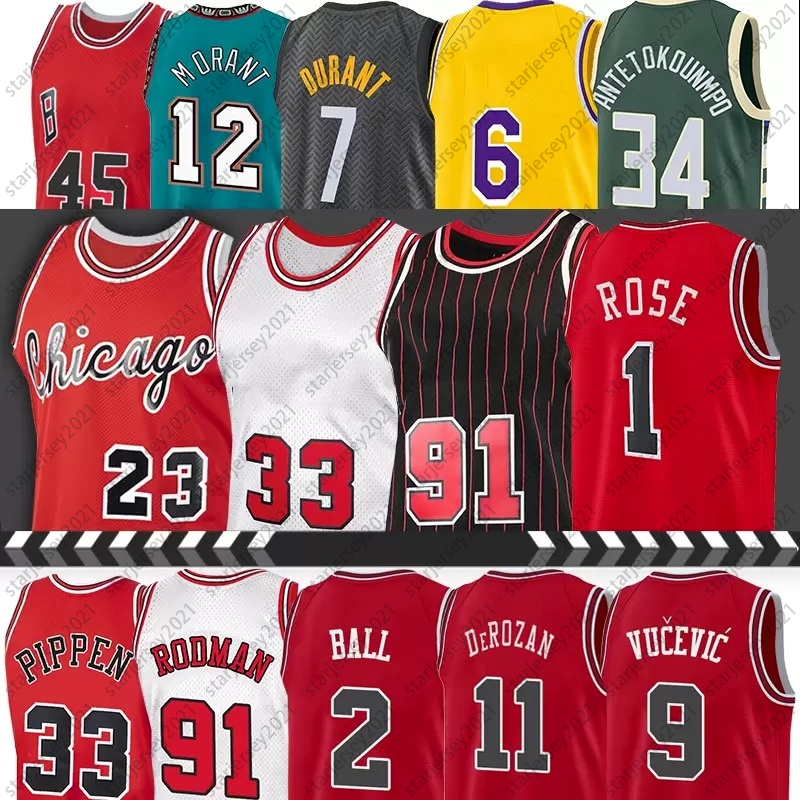 

23 MJ Chicagos Basketball Jerseys Michael Scottie 33 Pippen Dennis 91 Rodman DeMar 11 DeRozan Lonzo 2 Ball Derrick 1 Rose Giannis 34 Antetok, Black;red