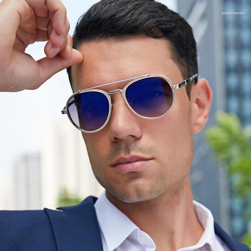 

Sunglasses Fashion Steampunk Male 2021 Brand Designer Travel Driving Retro Round Sun Glasses Double Bridge Shades For Men