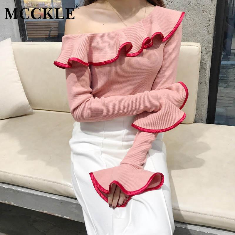 

Women's Sweaters MCCKLE Knitwear Spring Women Fashion Flare Sleeve Slash Neck Pullovers High Street Long Solid E4FW, Pink