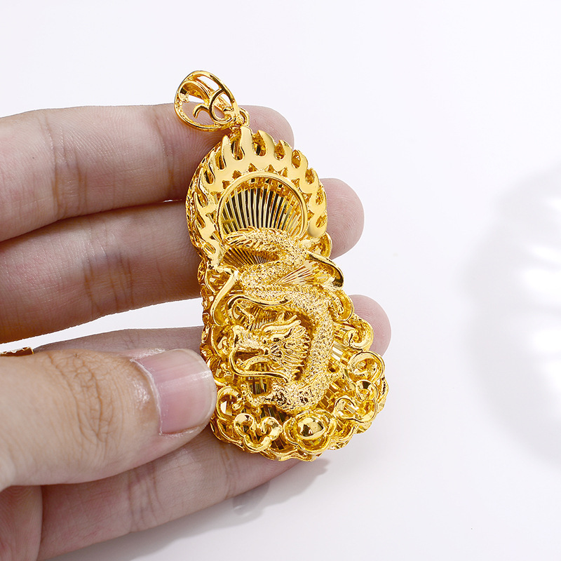 Dragon Design Pendant Chain Necklace For Men Women Classic Animal Yellow Gold Filled Trendy Accessories Gift-image-708868995
