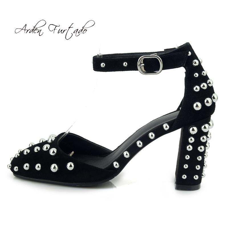 

Summer High Heels Buckle Strap Square Toe Fashion Rivets Pink Sandals Size 33 Large Women's Shoes Sexy Party 42, Black