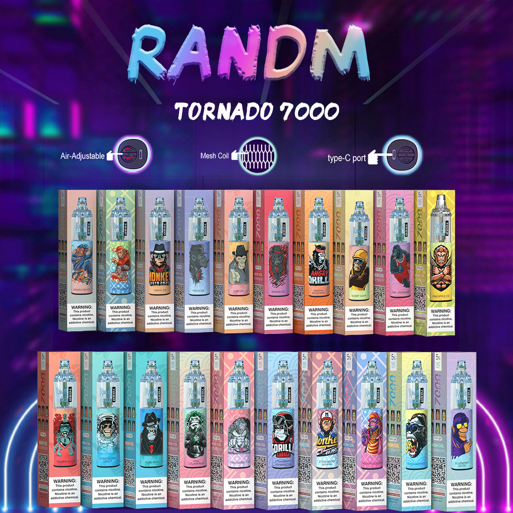 

Original RandM E Cigarettes Electronic Atomizer Tornado 7000 Puffs Bar Vapes Pen Kit Battery Rechargable Smoke Device 14ml Disposable Vaporizer