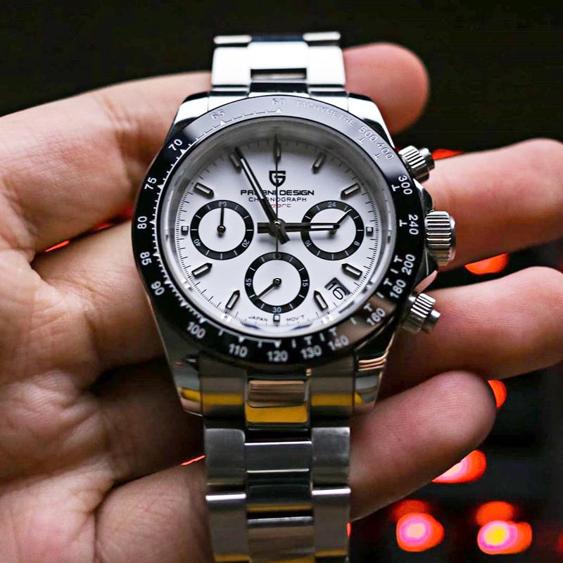 

Men's Watches Luxury Automatic Watch Men Quartz For Chronograph Japan VK63 Clock Reloj Hombre Wristwatches, Silver