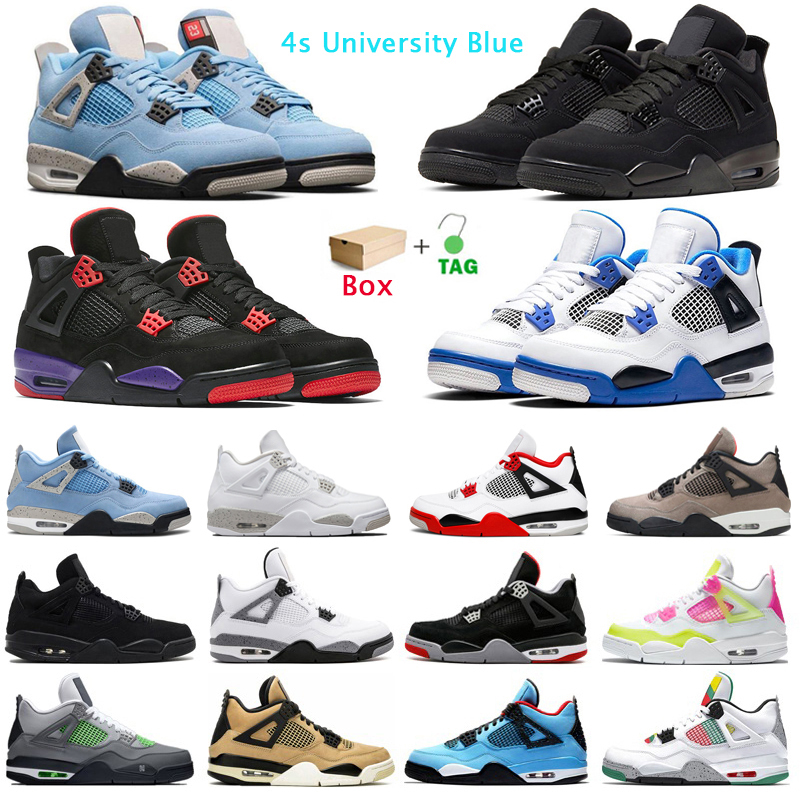 

4s Jumpman Basketball Shoes 4 University Blue White Oreo Fire Red Taupe Haze Pure Money Black Cat Mens Trainers Sport Sneakers with Box, Thunder