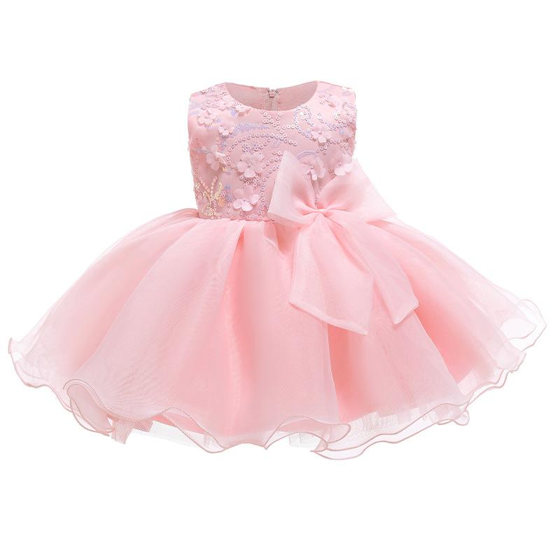 

Girl's Dresses 2022 Summer Born Bow 1st Birthday Dress For Baby Girl Kids Clothes White Flower Princess Baptism Ceremony Party