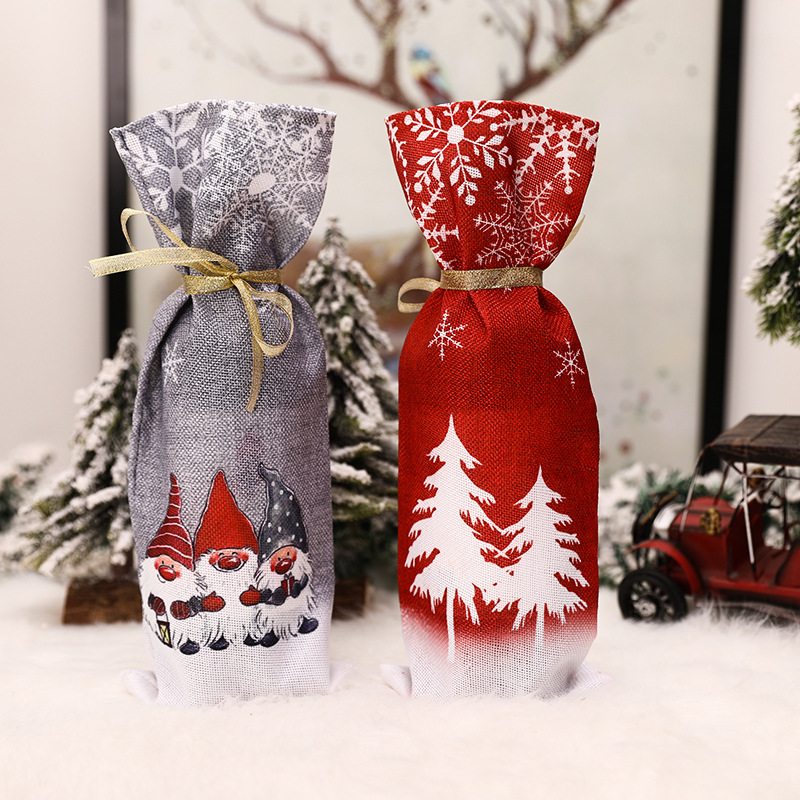 

Christmas Wine Bottle Cover Gnomes Pattern Champagne Gift Bag Xmas Table Ornaments Dinner Party Decoration XBJK2110