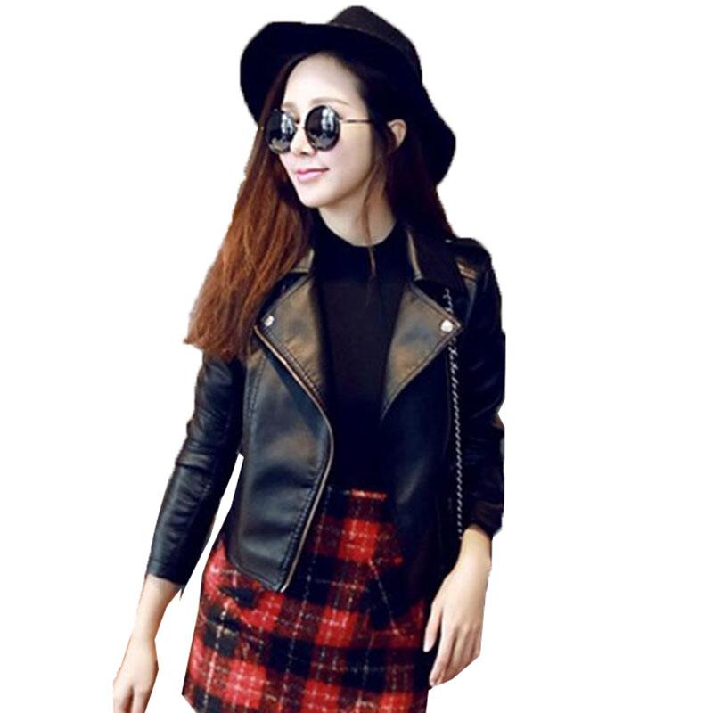 

Women' Leather & Faux 2021 Jacket Women Short Spring Autumn Pu Motorcycle Coat Korean Pilot Costume Street Wear 145, Black