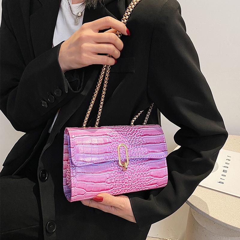 

Crocodile Chain Shoulder Bags For Women Messenger Crossbody 2021 Fashion Designer Ladies Handbags Purses, Pink