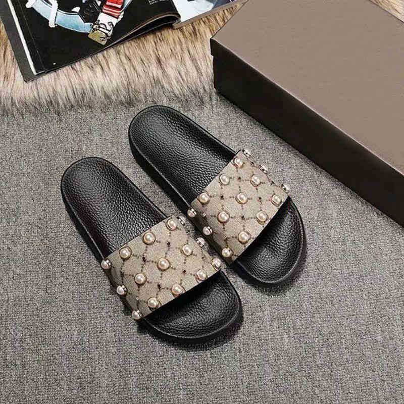 

unisex Slippers couple European and American style fashion pearl trim rubber sandals Holiday Beach casual slipper size 35-46