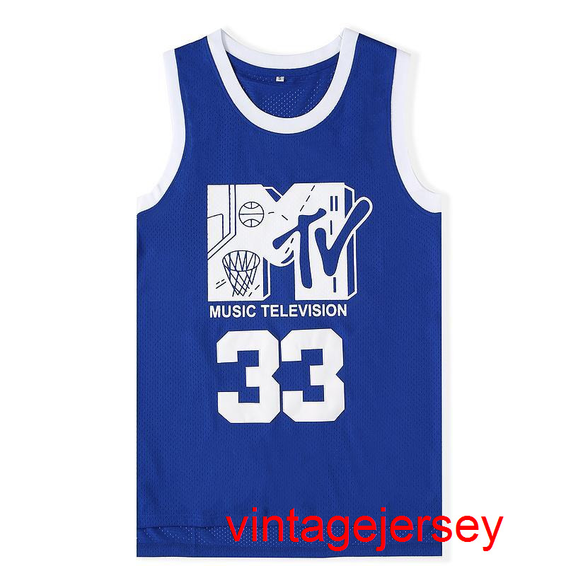 

Mens Will Smith #33 Basketball Jersey Music Television First Annual Rock N'Jock B-Ball Jam 1991 Blue Will Smith Shirts MTV Size -XXL