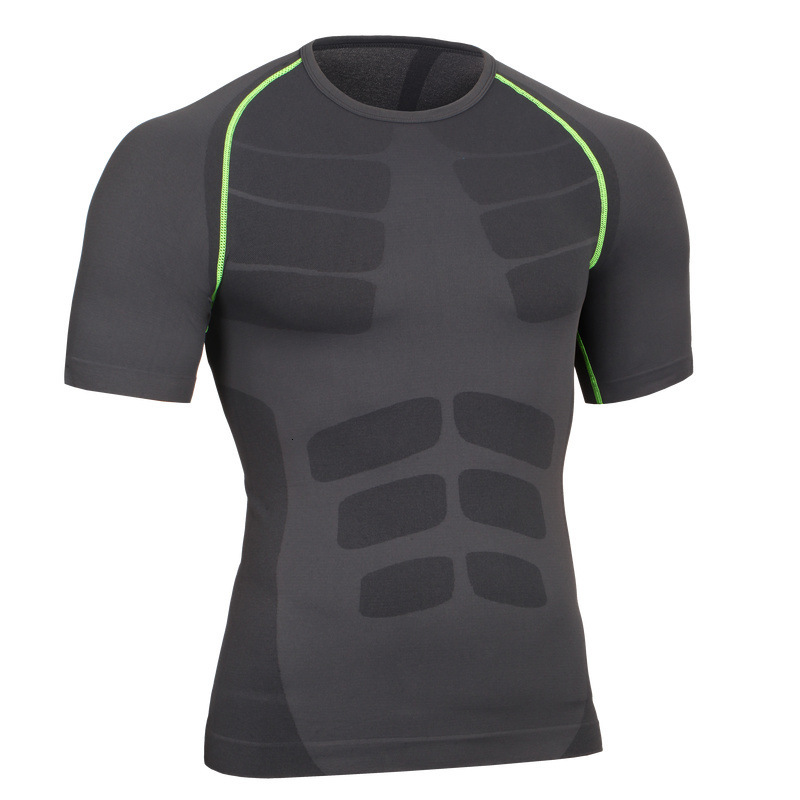 

Men's Tracksuits Fashion Summer Fitness muscle practise ny sweat Nylon elastic Net cloth short sleeve bodybuilding shaper 8JOQ, Black green