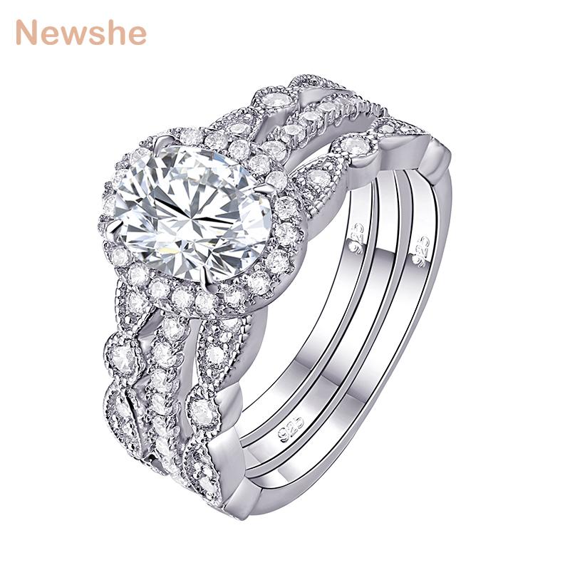 

Cluster Rings She 3 Pcs Wedding Ring Set Classic Jewelry 925 Sterling Silver 1.8 Ct Oval Shape CZ Engagement For Women JR4669, Golden;silver