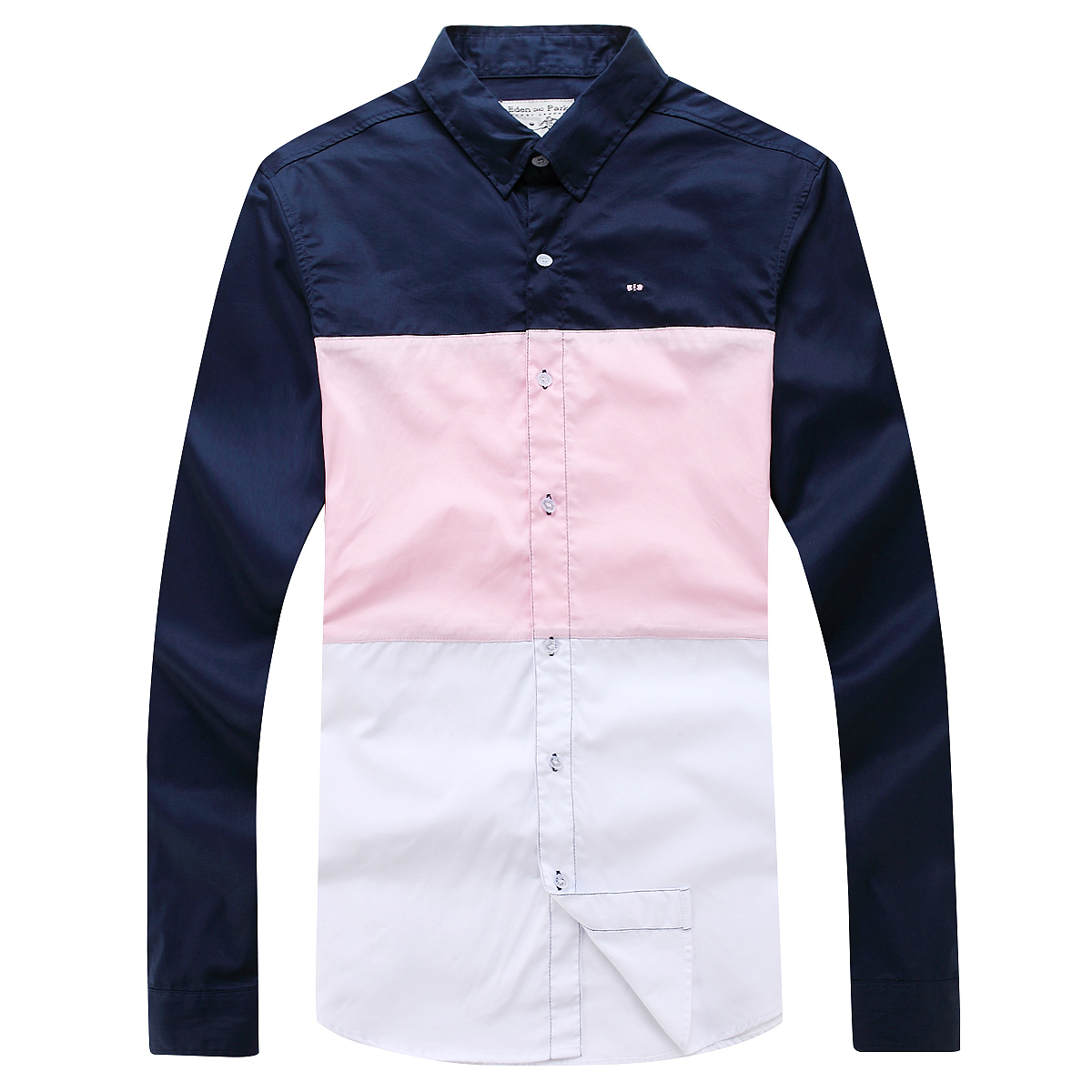 

Eden Summer Top Selling Men's Long sleeve Shirt Homme Chemise Pure Cotton Nice Quality Fashion Design Size  L XL XXL Regulare Loose France brand Pink bow logo, Navy blue
