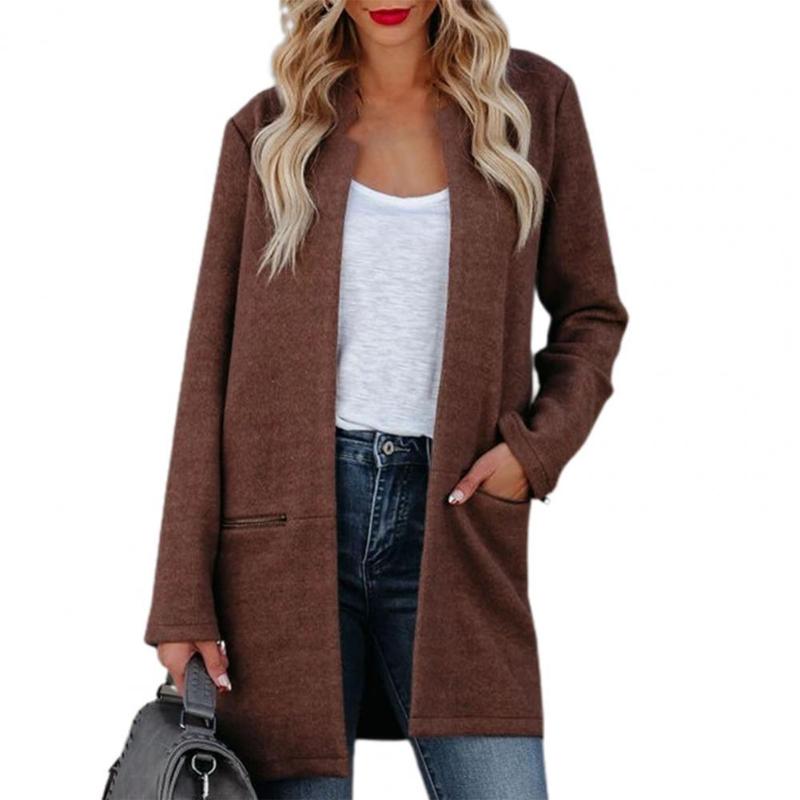 

Women's Trench Coats Stand Collar Zipper Pockets Jacket Coat Long Sleeve Women Solid Color Overcoat Female Clothing, Tan;black