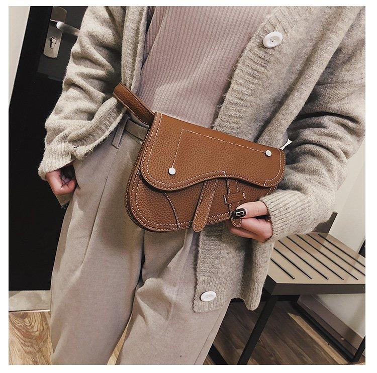 Waist Bags Fashion Ins Women Bag PU Leather Saddle Belt Pack For Female Girl Travel Vintage Pouch Fanny Black