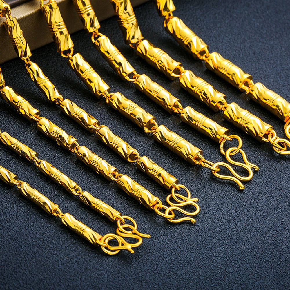 

Cylindrical Carved Necklace Chain Men Jewelry 18k Yellow Gold Filled Solid Clavicle Collar Gift 60cm Long