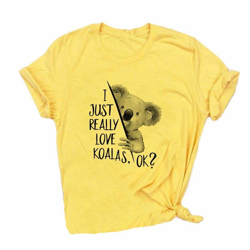 

Fashion Ladies T Shirts Summer Leisure Koala Letter Cartoon Print Short Sleeve Classic Creative Fun Clothing, #4