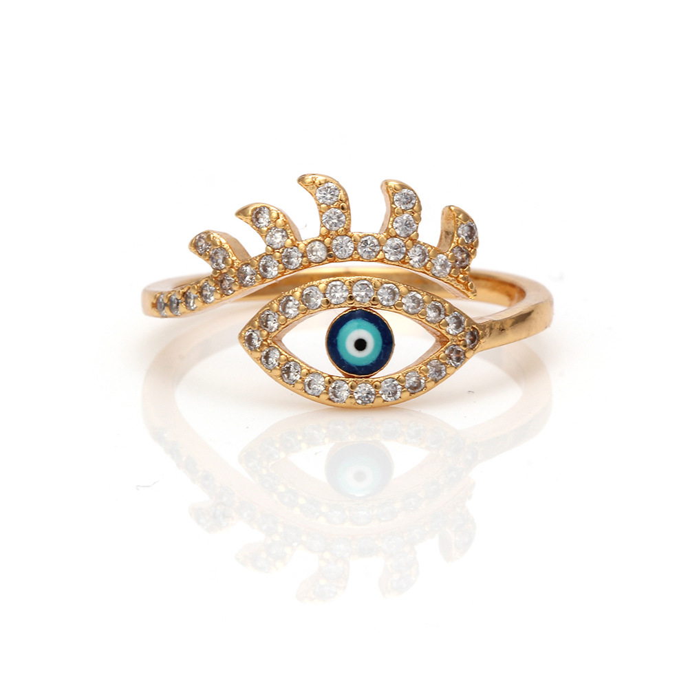 

S2230 Fashion Jewelry Evil Eye Ring Rhinstone Blue Eyes Adjustable Rings