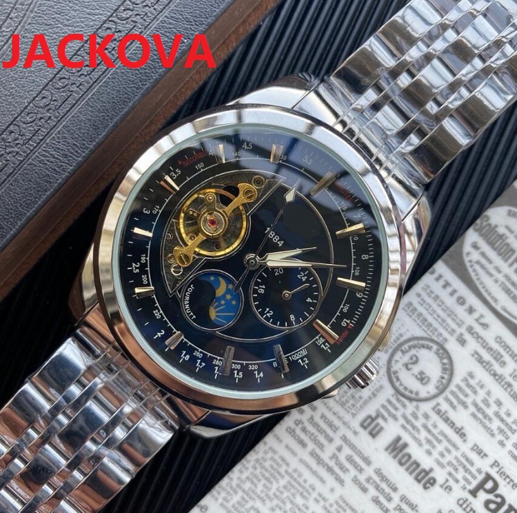 

High quality Mens Fly Wheel Watches Automatic Movement Stainless Steel Watch Men 1884 Mechanical Wristwatches montre de luxe, Slivery;brown