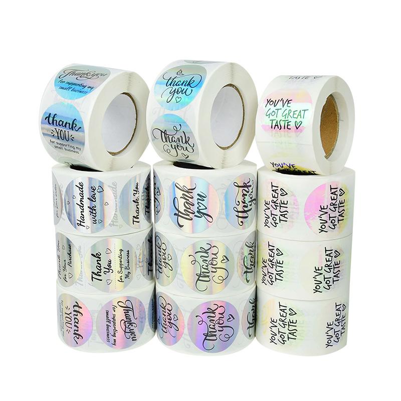

Gift Wrap 500pcs/roll 3.8cm Laser Stickers Thank You Bags Sealing Label Wedding Birthday Christmas Party Supplies Scapbooking Sticker