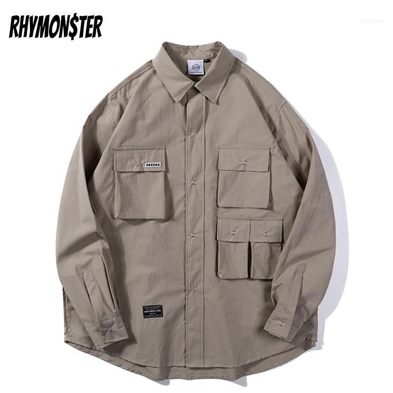 

Men's Casual Shirts RHYMONSTER Men Chic Solid Color Shirt 2021 Mens Hip Hop Button Up Long Sleeve Male Korean Designer High Quality Tops1, Khaki