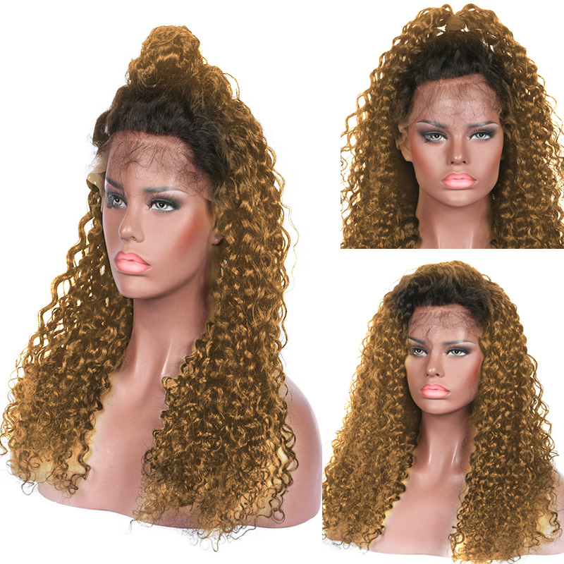 Costume Accessories Long Ombre blonde Curly Synthetic Lace Front Wigs For WOmen and Girl 1B 27 Two Color Lace Front Wigs Synthetic Hair-image-749168189