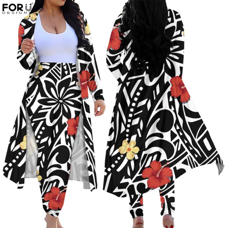 

Coat Women Samoan Polynesian Plumeria Flower Print Fashion Thin Skinny Cardigan Long Pant Two Pieces Clothing Suit Women' Piece Pants, Beige