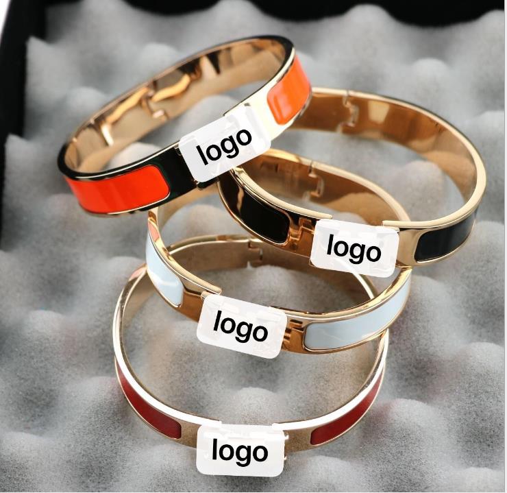 

H letter enamel couple Bracelet titanium steel 18K Rose Gold Plated birthday gift, Golden;silver