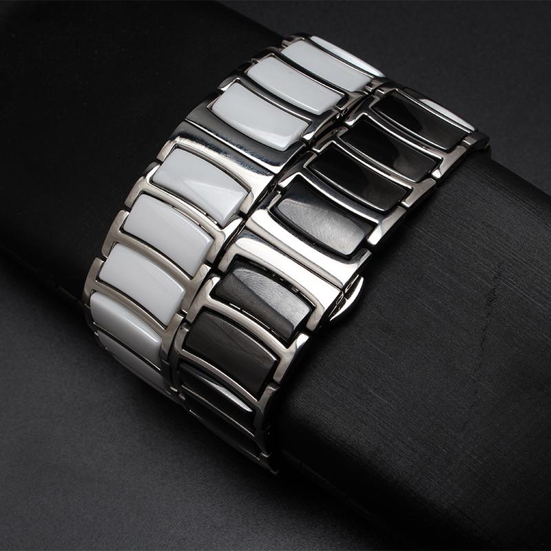 

Watch Bands 20mm 22mm Ceramic And Stainless Steel Watchband White Black Link Band Strap Butterfly Buckle Men Wristband Metal