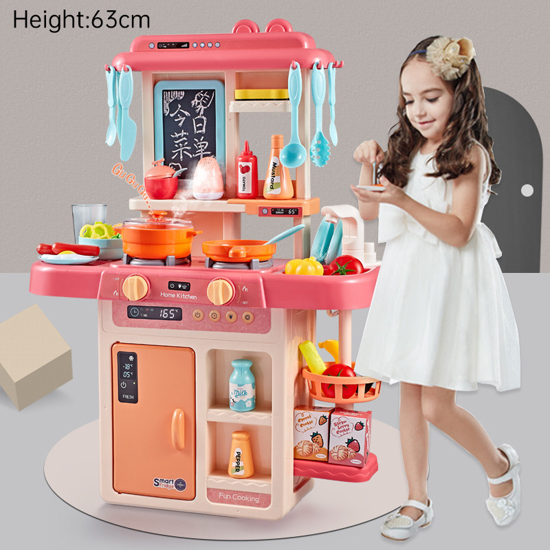 Mini Kitchen Cart Trolley With Food Set Toys Pretend Play House Simulation Vegetables Utensils Baby Educational Cooking Assembly-image-687541731