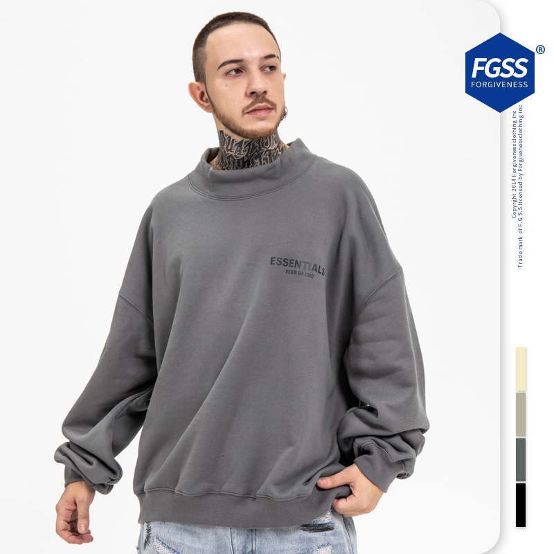 

Men fgss clothing 2021 new fashion fog letter printing off shoulder and plush high street sweater men's loose Coat and Pullover Promotion, Black