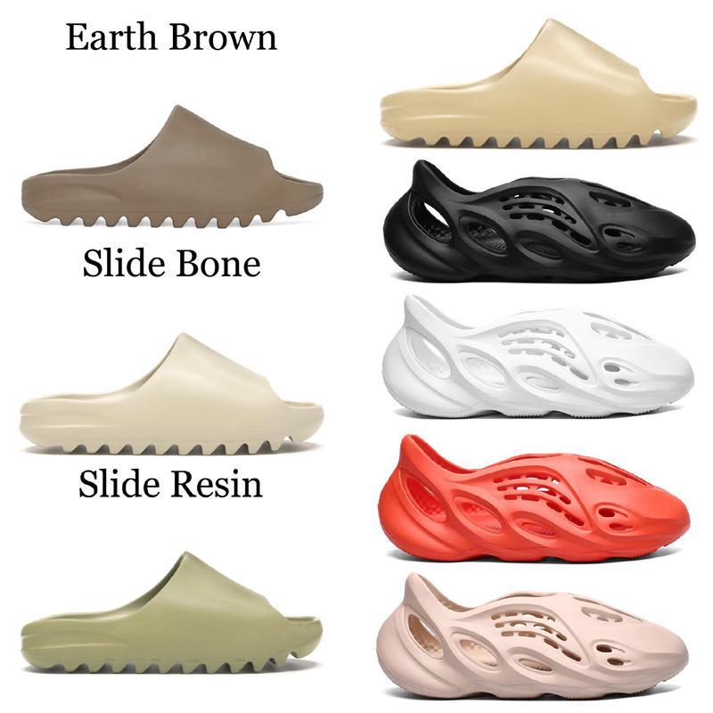 

2021 Slides Slippers Foam Runner Desert Sand Triple Black Bone White Resin Slide Sandal Mens Slipper With Box